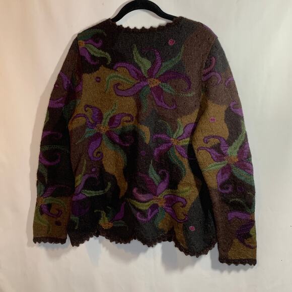 Peruvian Connection Funky Fantasy Floral Art-to-Wear Sweater Alpaca Size Large - Picture 2 of 7